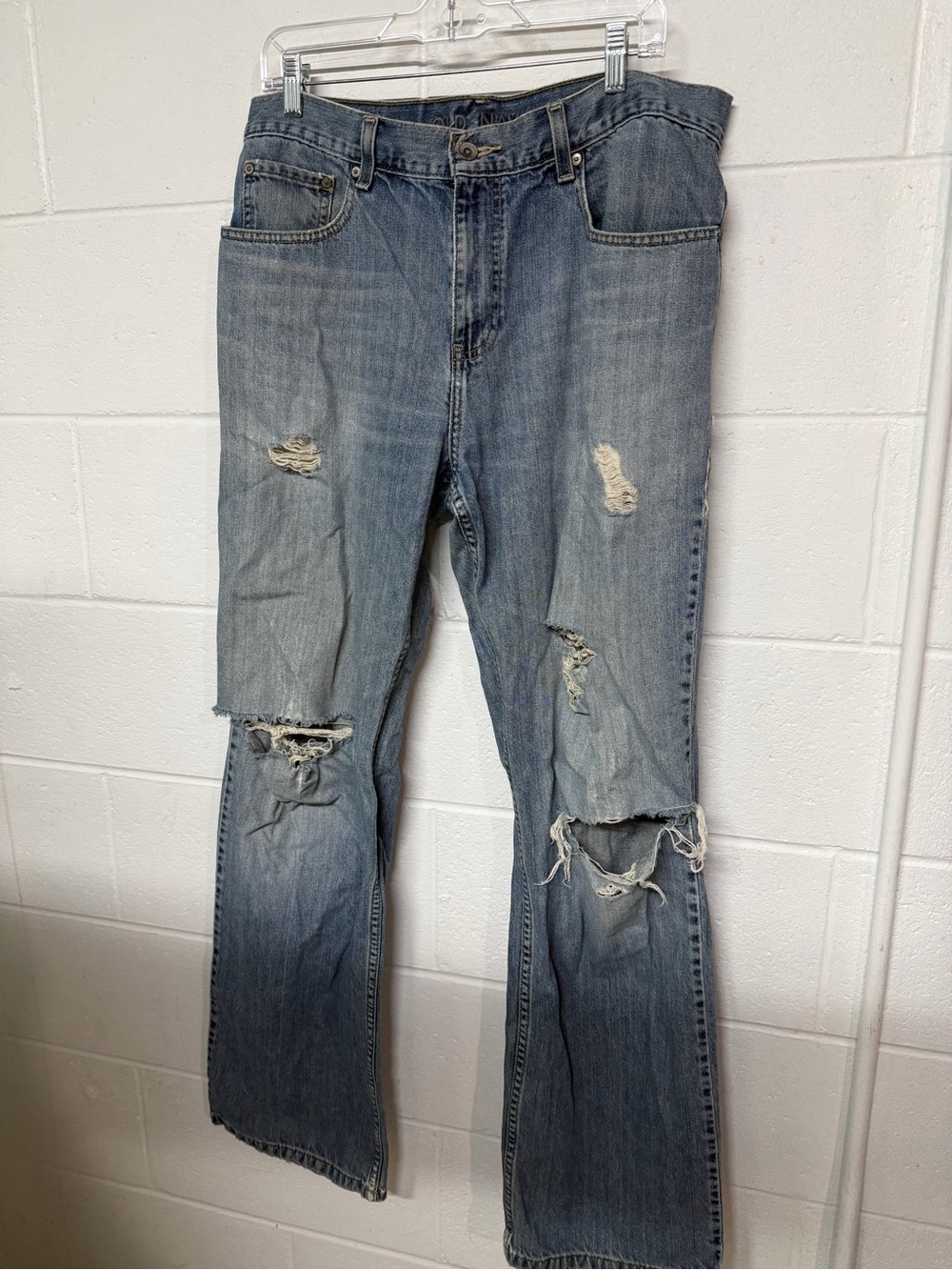 Old Navy Men's Distressed Blue Bootcut Jeans